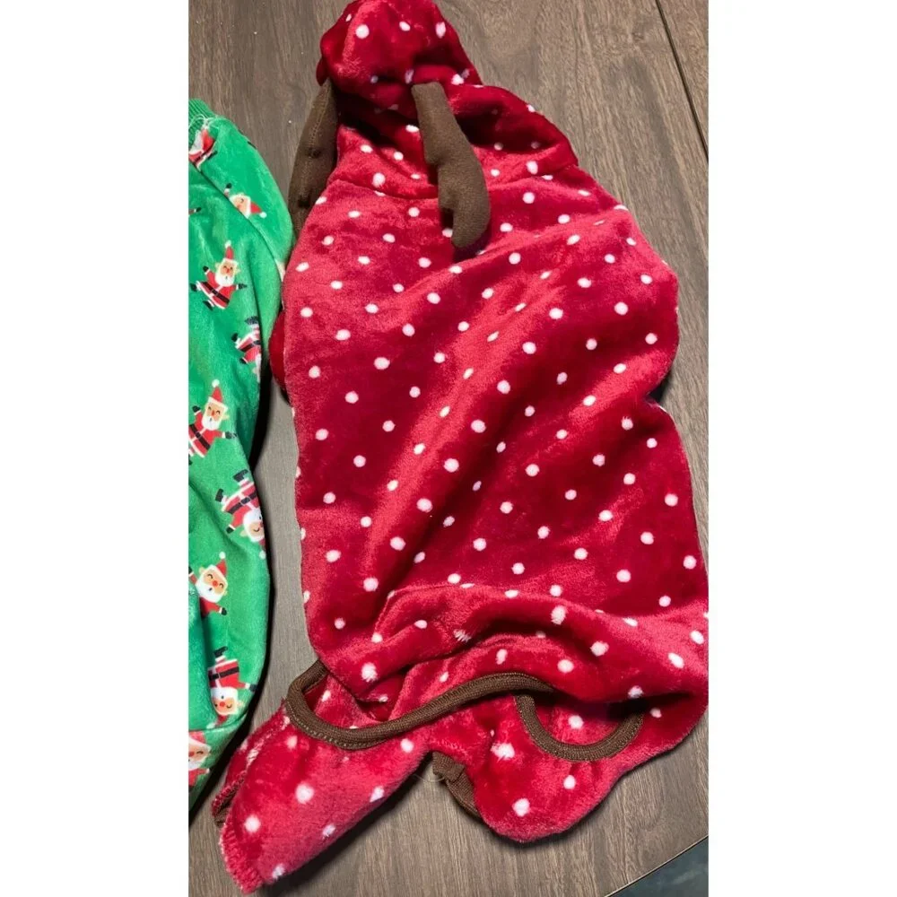 Santa & Reindeer Polka Dot Dog Pajamas 2-Pack Small Adorable Holiday Pet Outfit